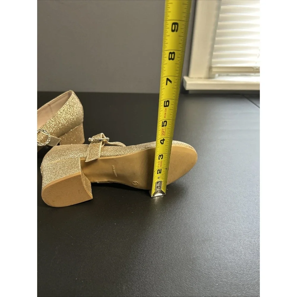 Girls Size‎ 4 Nina Gold Bling Shoes Wedding Dance Pageant Block Heel Rhinestone